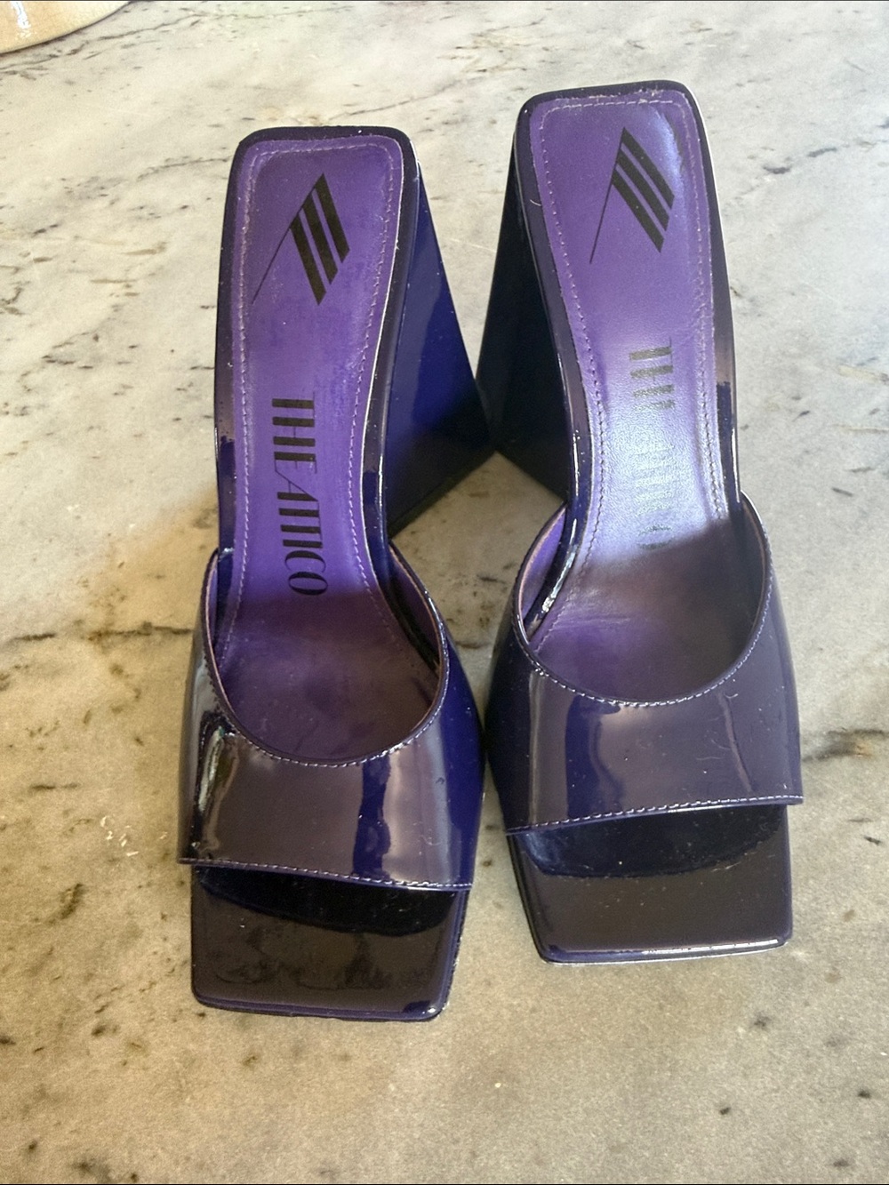 The Attico Glossy Purple Square-Toe Mule Heels